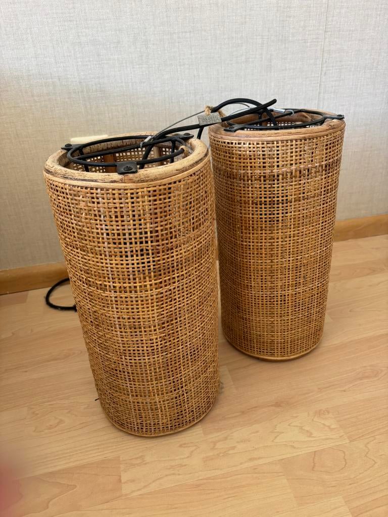 Rotan hang lampen, Ophalen, Zo goed als nieuw, Rond, Riet