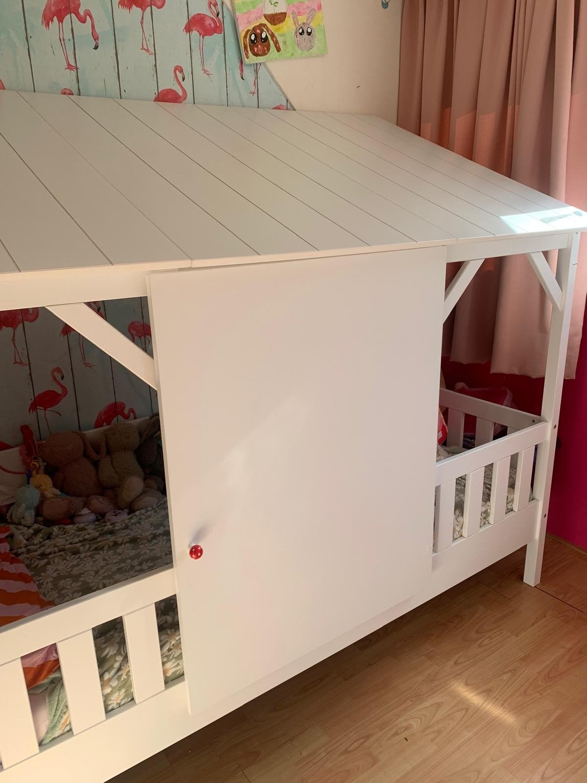 Kinderbed Vipack huisbed met wit dak, Ophalen, 85 tot 100 cm, Gebruikt, Lattenbodem