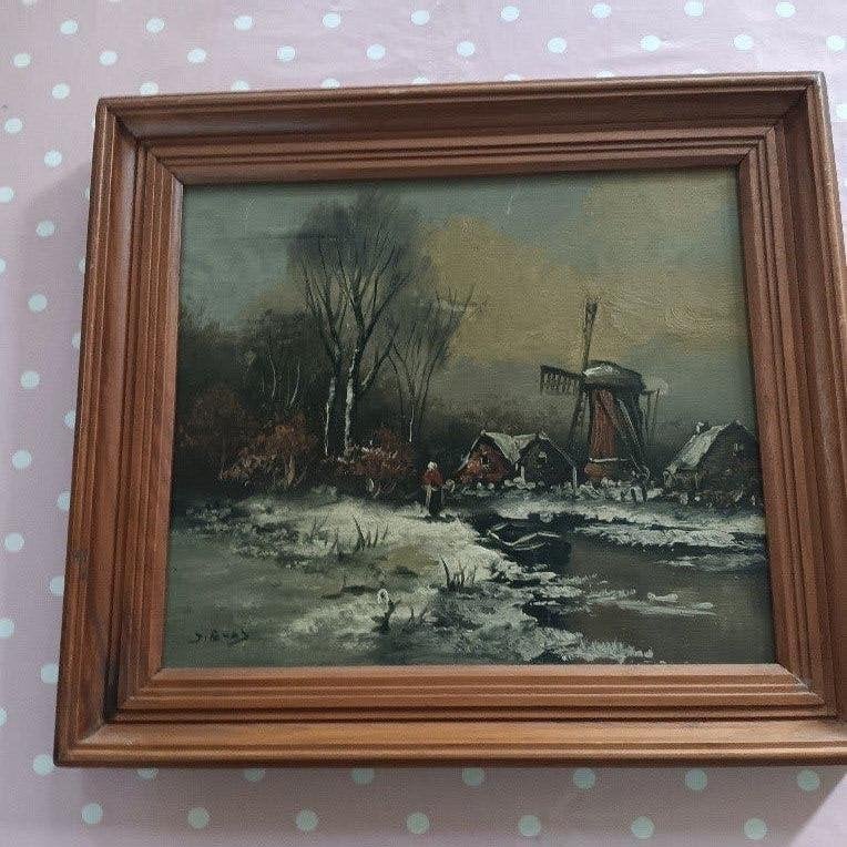 Antiek Schilderij olieverf met houten lijst, Ophalen of Verzenden