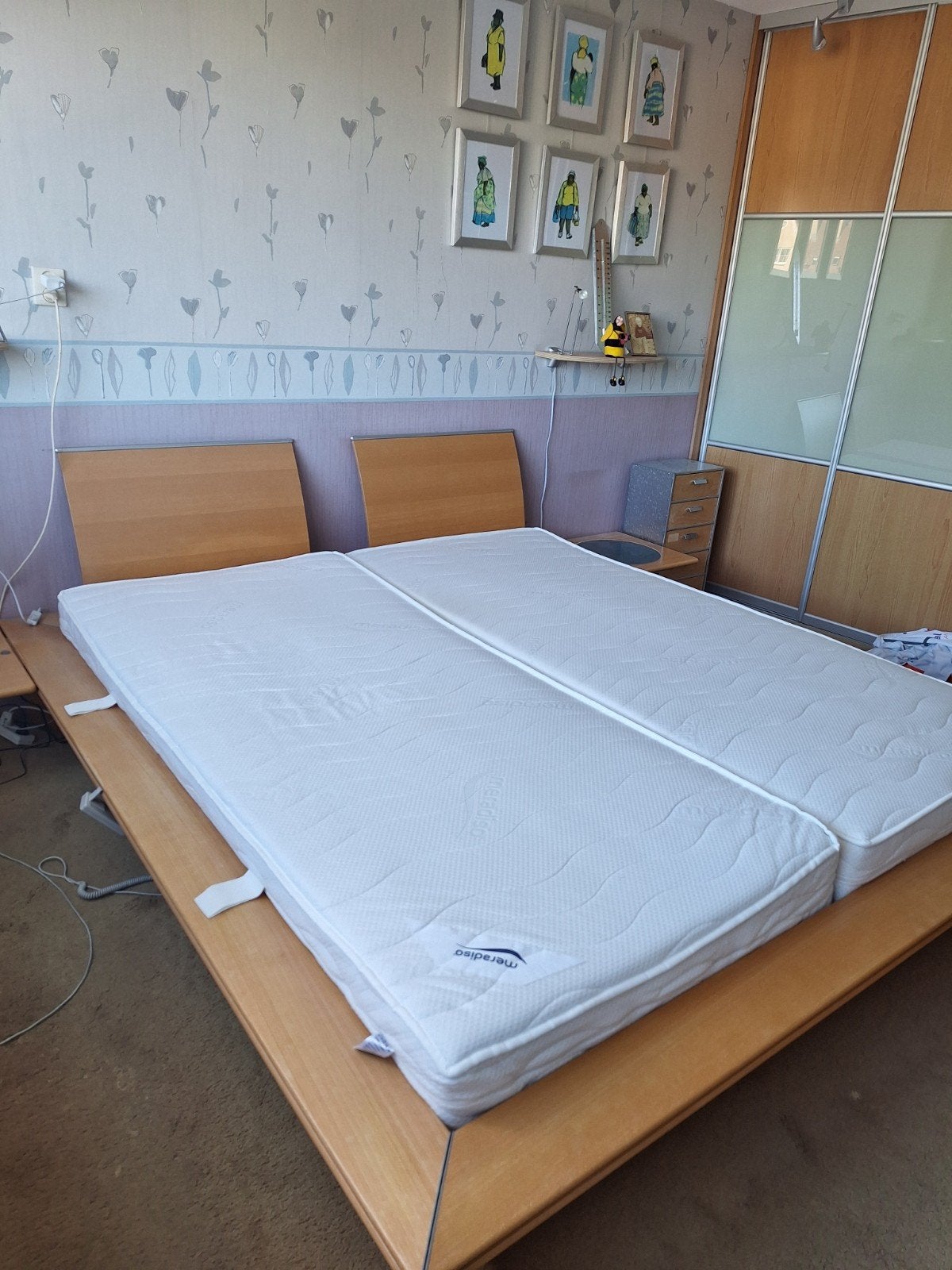 Tweepersoonsbed met verstelbare lattenbodems, Ophalen, Bruin, Tweepersoons, 180 cm