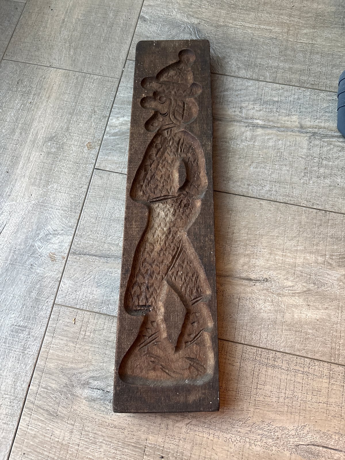 Antieke houten speculaasplank - Sinterklaas/Piet figuur, Ophalen