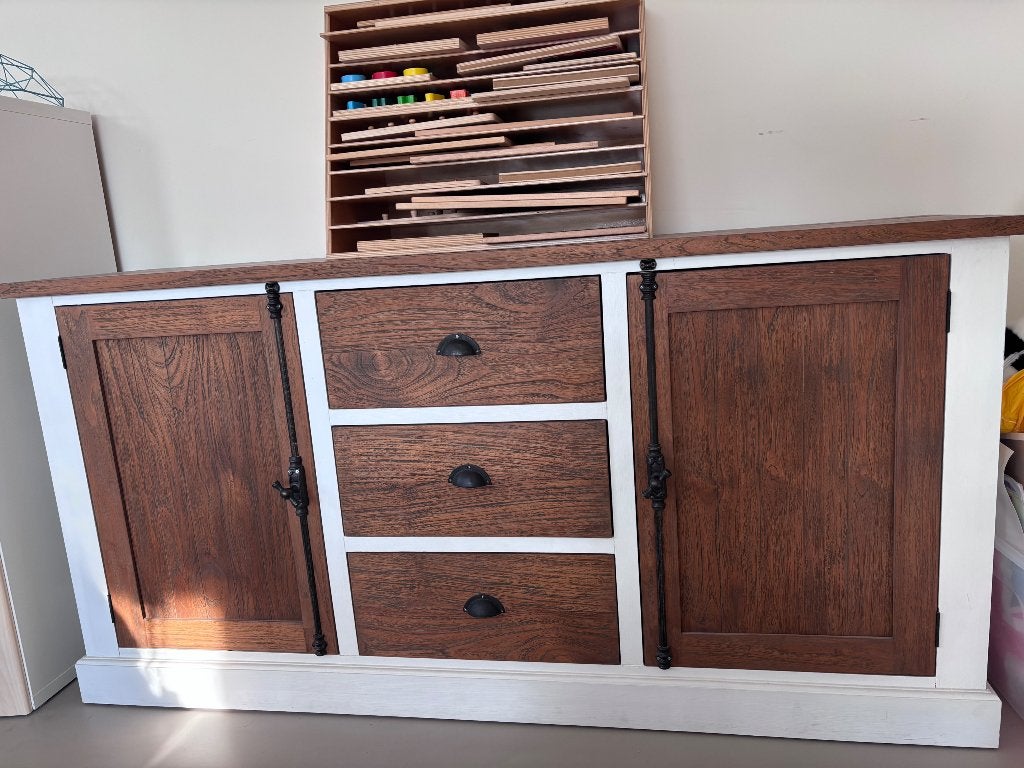 Robuust landelijk dressoir wit/hout, Huis en Inrichting, Ophalen, Gebruikt, 25 tot 50 cm, 150 tot 200 cm
