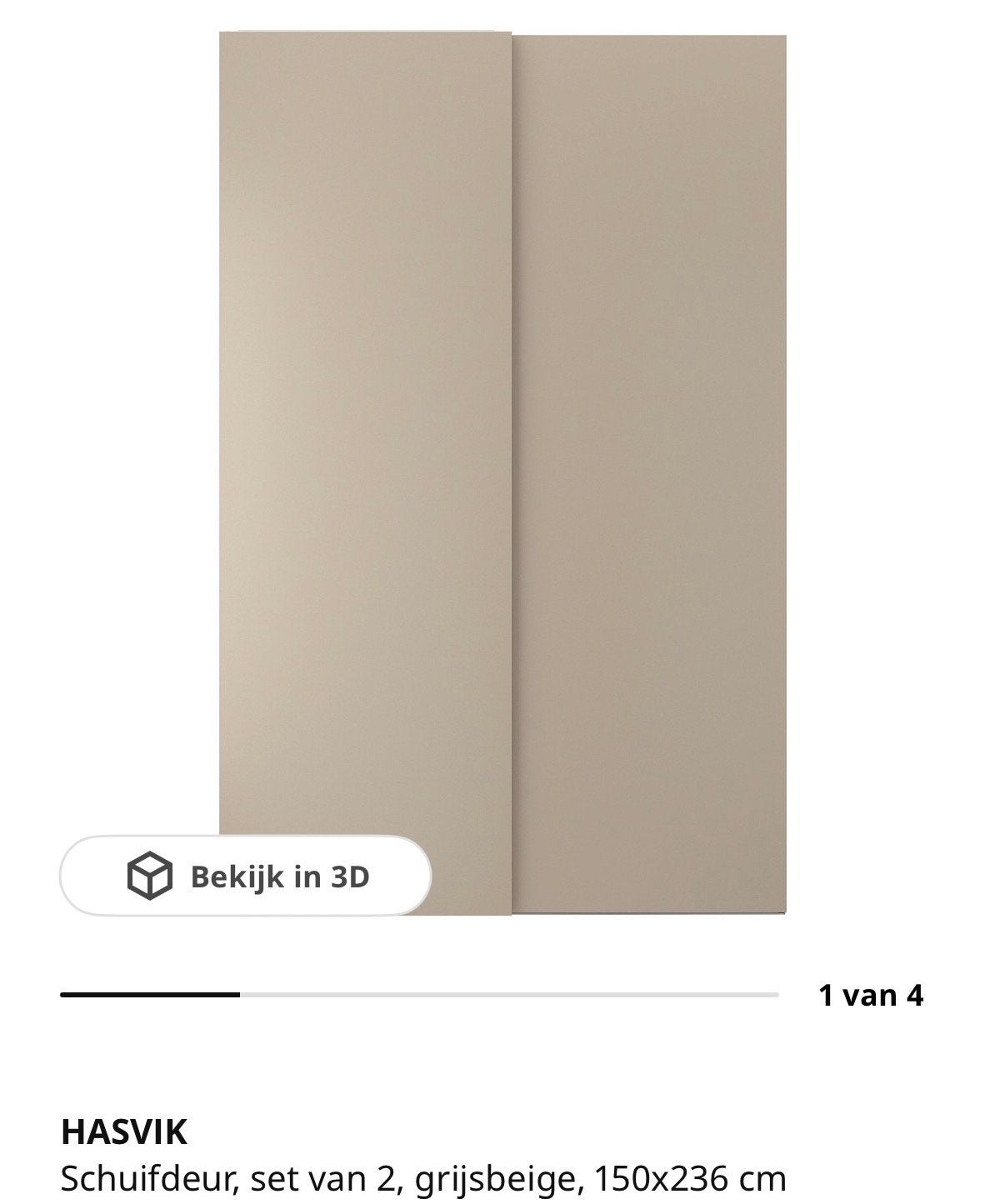 IKEA HASVIK Schuifdeur set, grijsbeige, 150x236 cm, Huis en Inrichting, Kasten | Kledingkasten, Ophalen, Overige materialen, 100 tot 150 cm