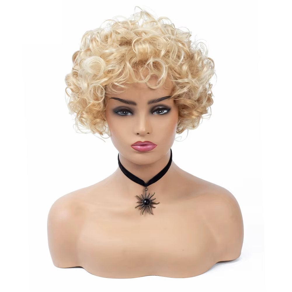 Korte Blonde Krullende Vrouwen Pruik, Verzenden, Nieuw, Pruik of Haarverlenging