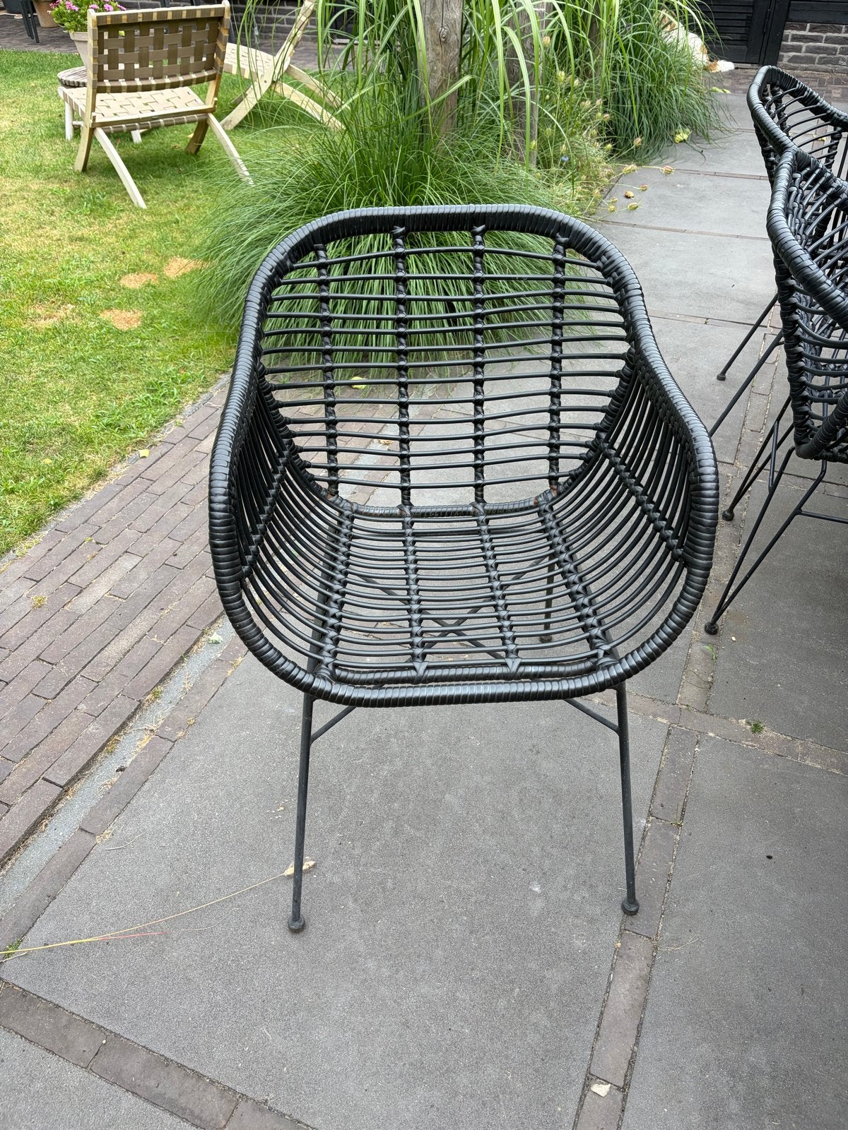 Zwarte Wicker Tuinstoelen - Set van 6, Ophalen, Gebruikt, Wicker