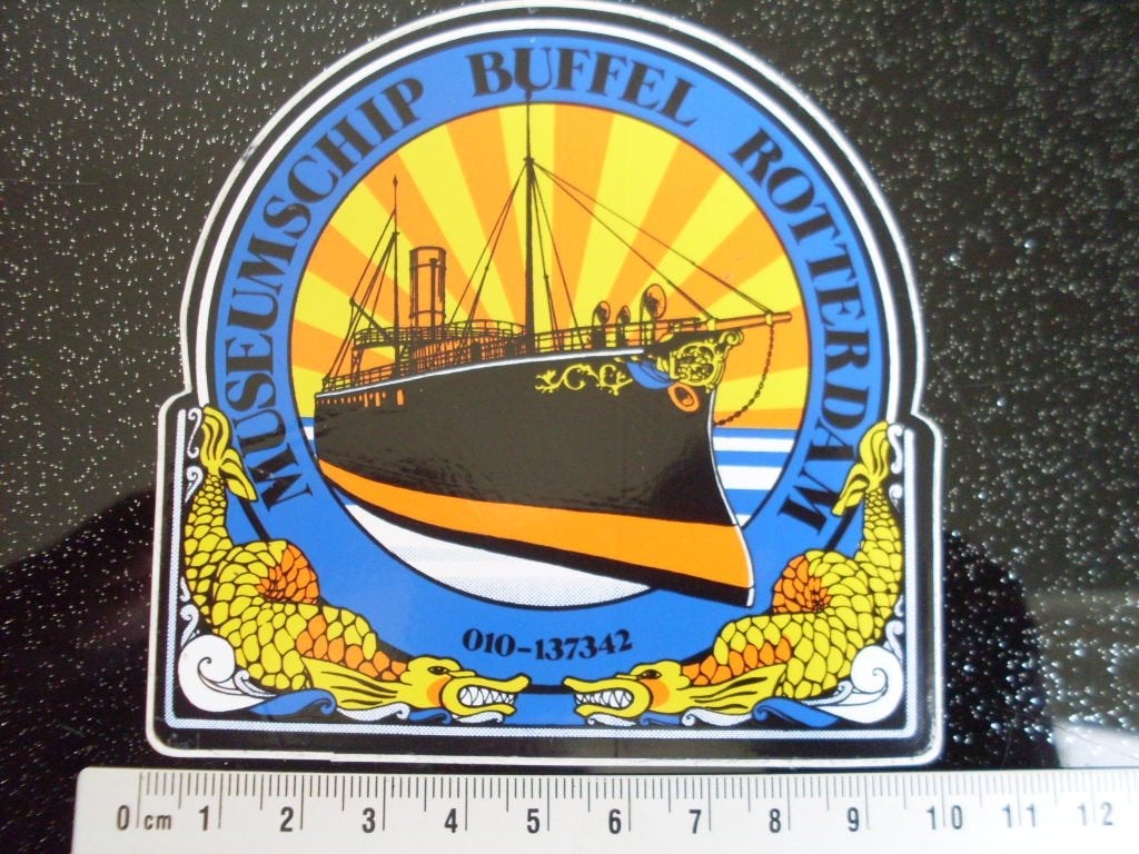 sticker museumschip buffel rotterdam logo, Verzamelen, Verzenden, Zo goed als nieuw, Bedrijf of Vereniging