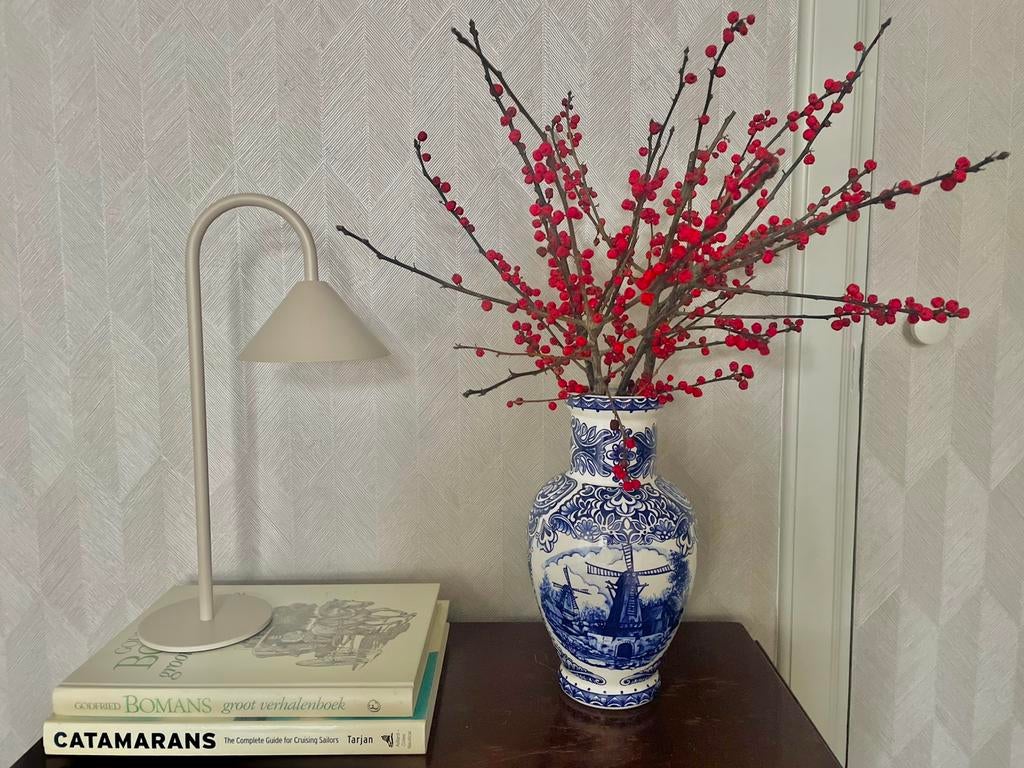 Vintage Delfts blauwe vaas met windmolens – jaren 60, Ophalen of Verzenden
