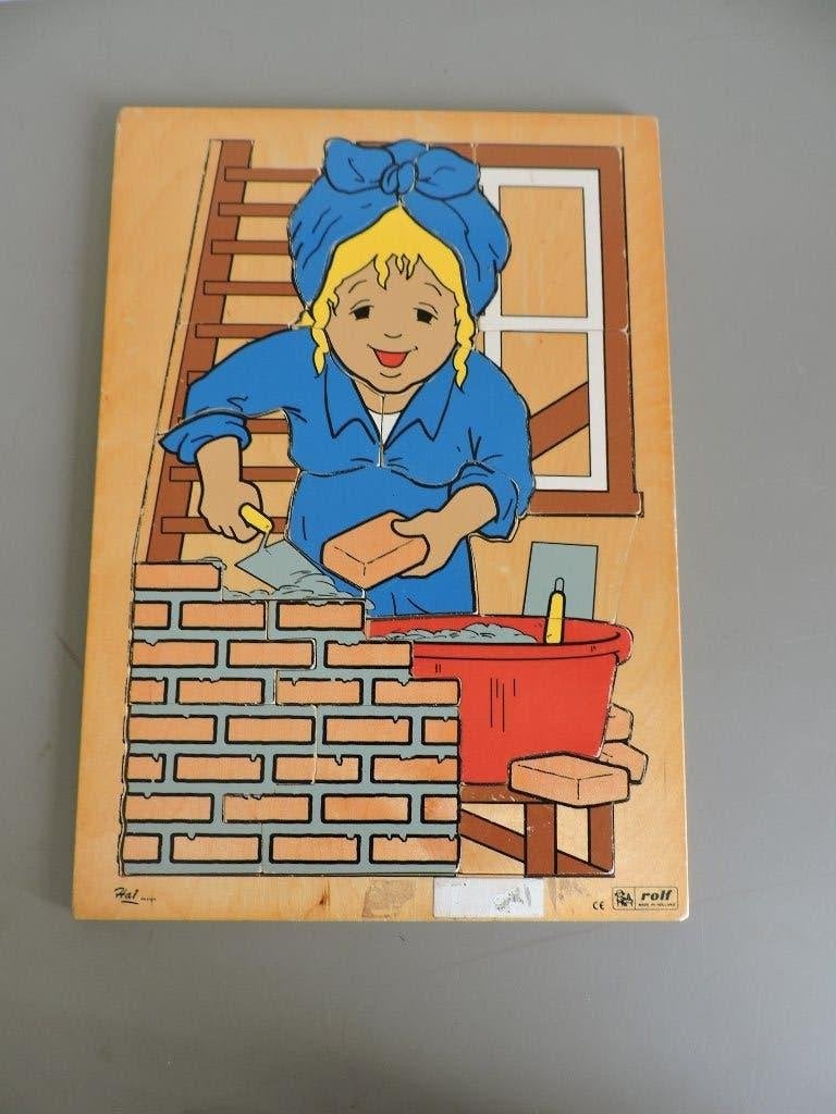 vintage Puzzel van kindermetselaar, Ophalen, Gebruikt, 10 tot 50 stukjes, Van hout
