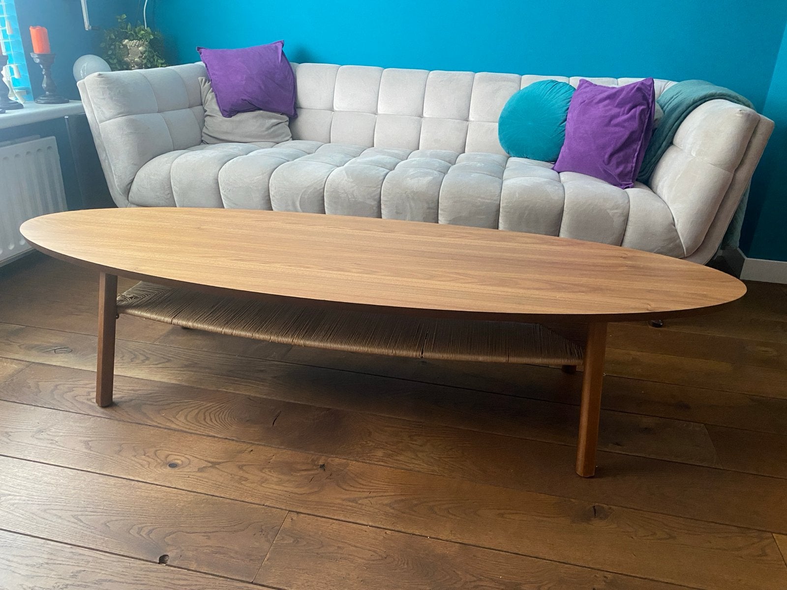 Ovale salontafel Stockholm Ikea met rieten onderblad, Huis en Inrichting, Gebruikt, 150 tot 200 cm, Ovaal, 5 – 50