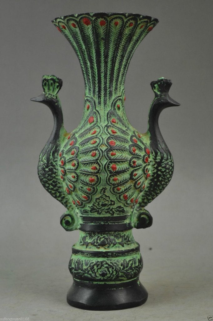 Bronzen Carve Gunstige Pauw Vaas, Antiek en Kunst, Verzenden