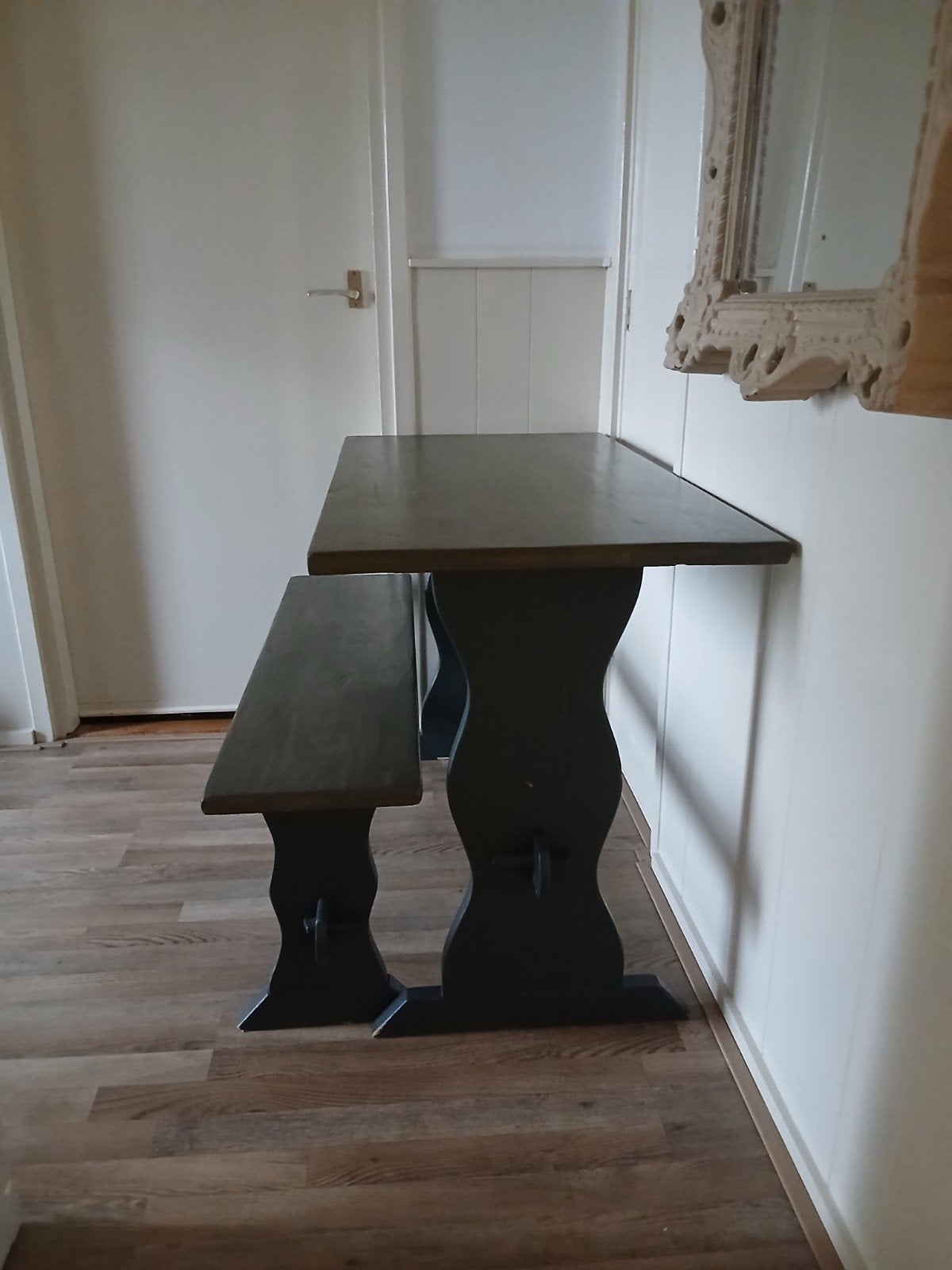 tafel kruk bank bureau picknicktafel hout, Ophalen, Gebruikt, Rechthoekig