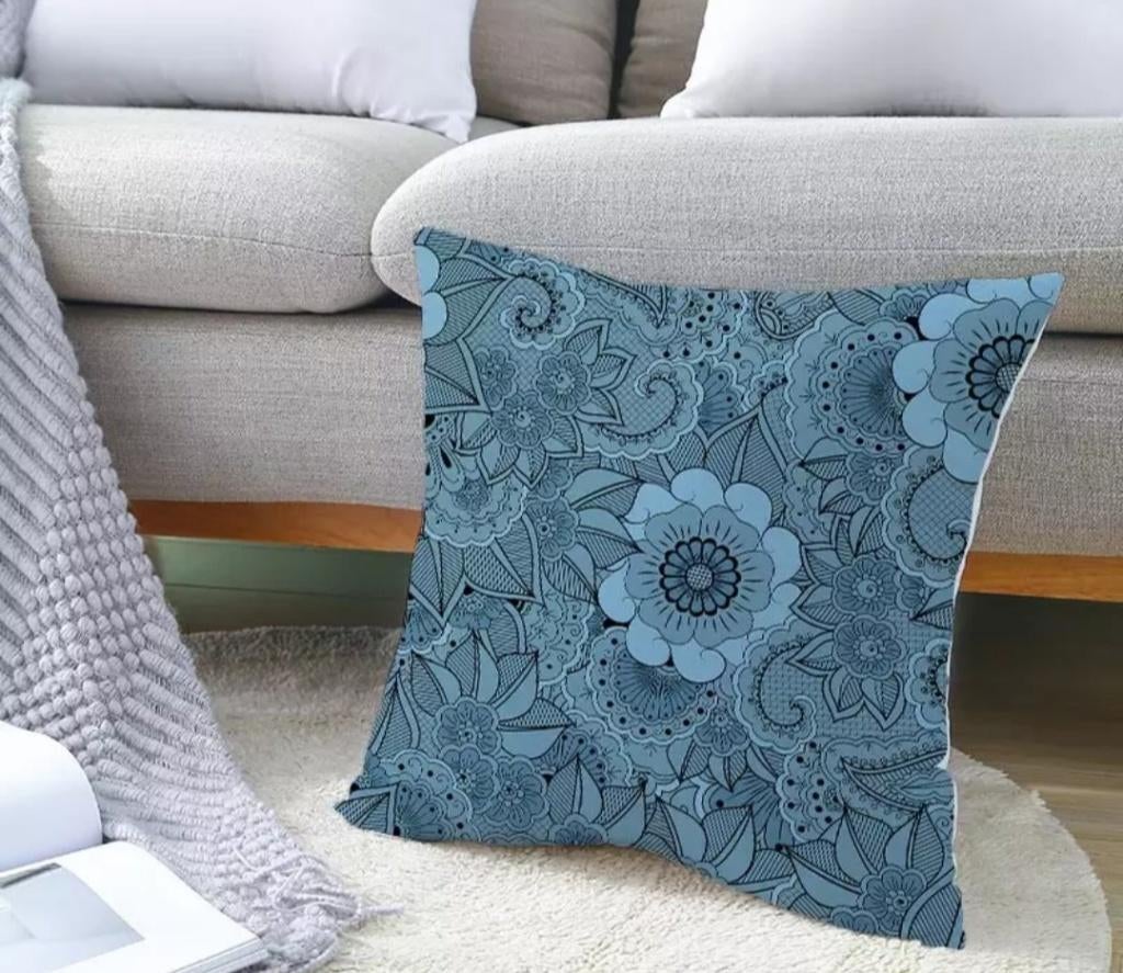 Nw, kussenhoes 44 - 44 cm. blauw, Mandala print. Blinde rits, Ophalen of Verzenden, Nieuw, Blauw, Vierkant