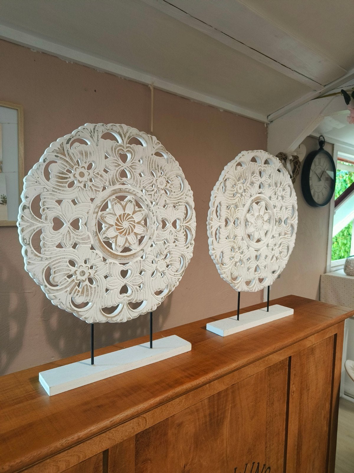 Raamornament Hout Wit - Vensterbank Decoratie 50cm, Ophalen of Verzenden, Nieuw, Wit, Hout