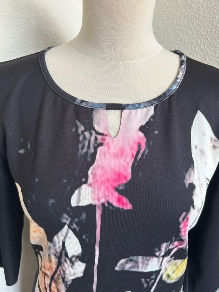Lizzy & Coco maat L leuke retro grafische jurk 2626, Kleding | Dames, Jurken, Zwart, Maat 42/44 (L), Lizzy & Coco, Knielengte