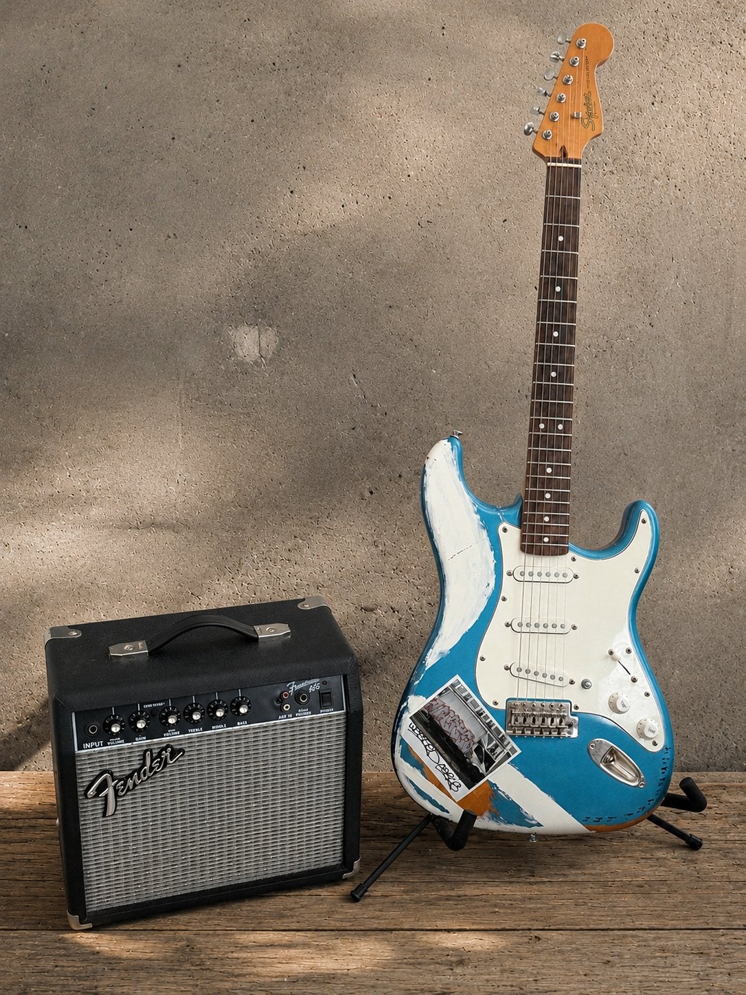 Squier by Fender Stratocaster (Indonesië) - Relic Look + Sta, Ophalen, Gebruikt, Solid body, Fender