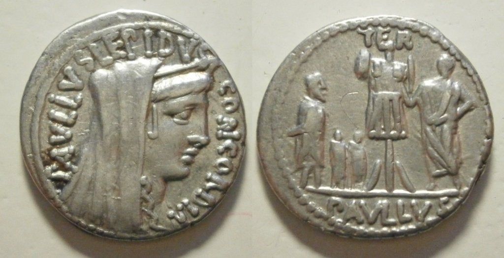 Romeinse Republiek 62 BC L Aemilius Lepidus Paullus Denarius, Postzegels en Munten, Munten | Europa | Niet-Euromunten, Ophalen of Verzenden