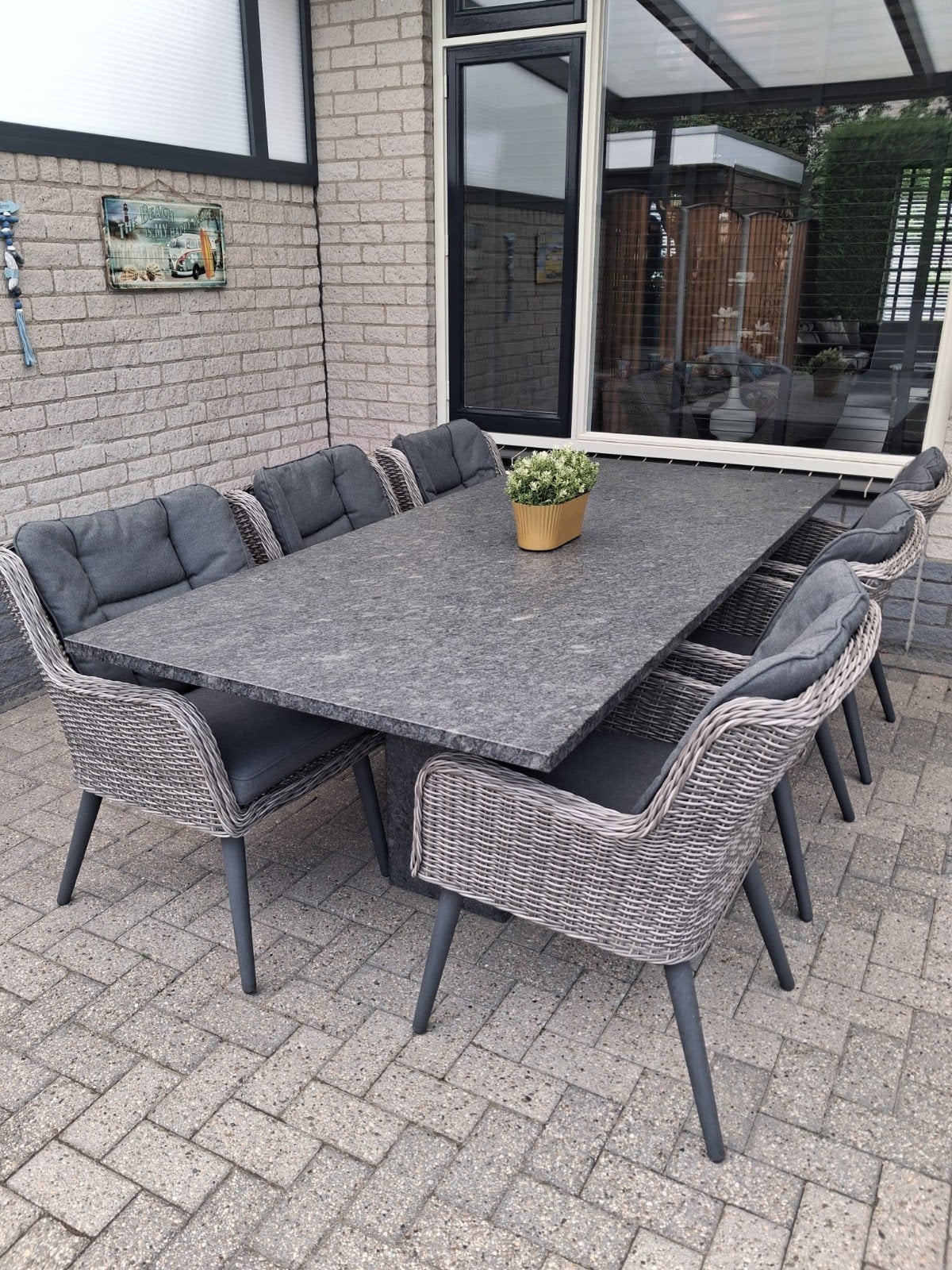 Keurige 6 persoons tuinset graniet 220x100cm, Tuin en Terras, Ophalen, Aluminium