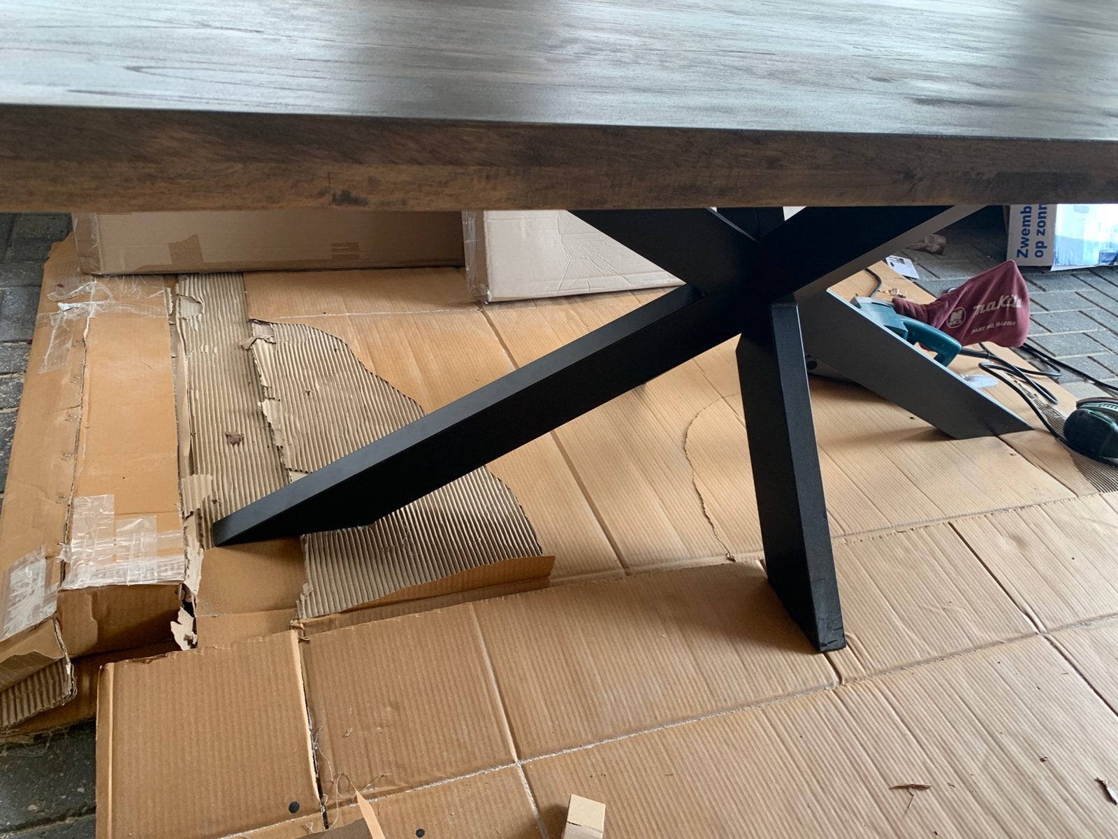 Eetkamer Tafel met spinpoot 200x100 cm, Ophalen, 200 cm of meer, 50 tot 100 cm, Zo goed als nieuw