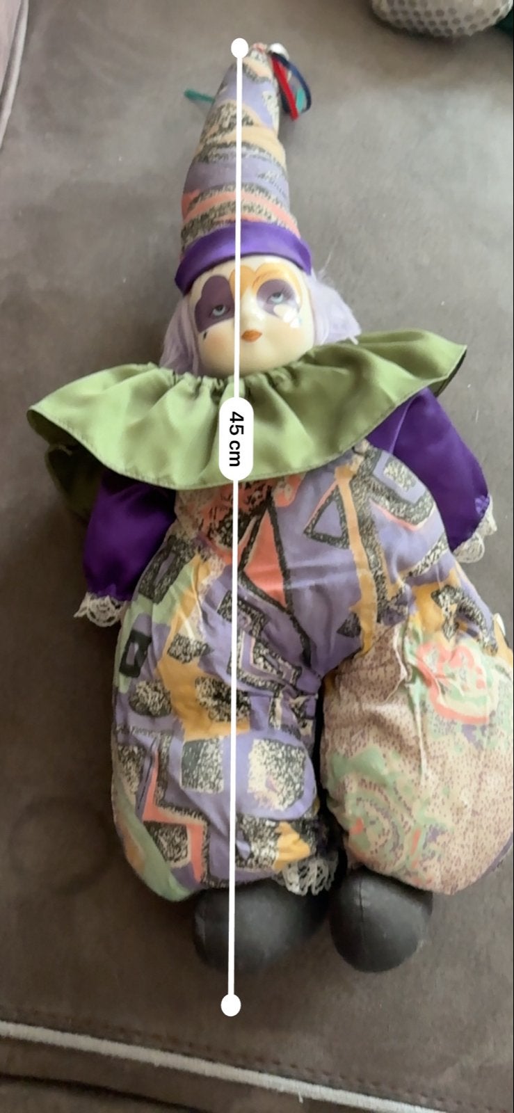 Vintage Clown Pop - 45 cm - Decoratieve pop, Verzamelen, Poppen, Ophalen of Verzenden, Gebruikt, Pop