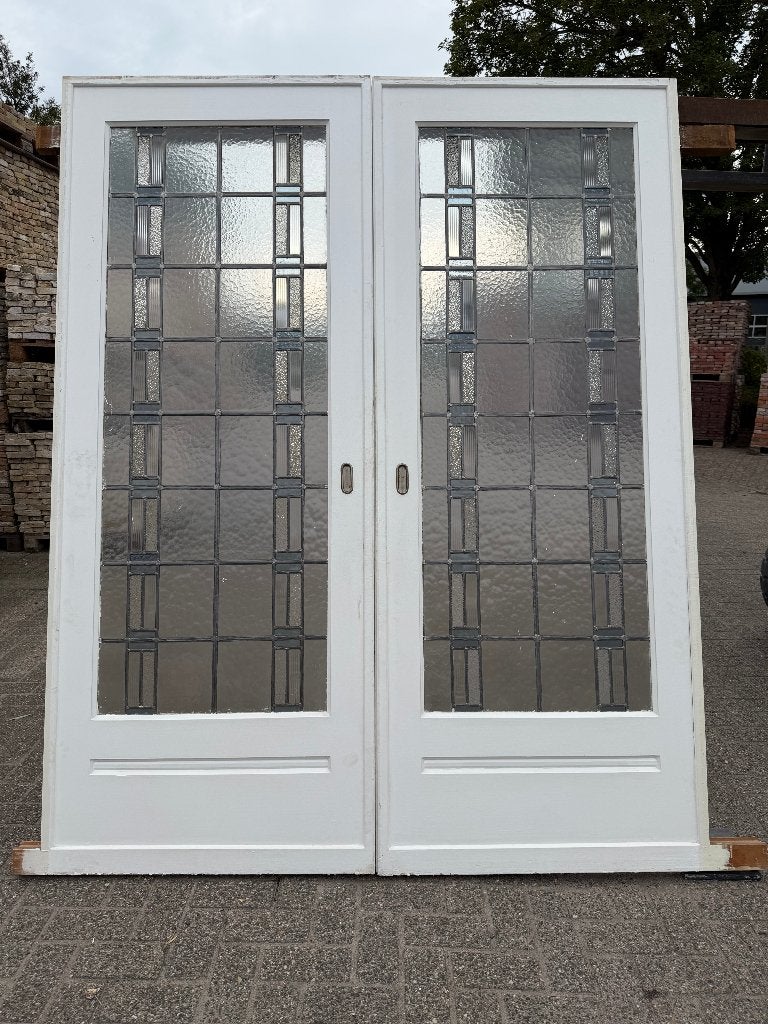 Set schuif / en-suite deuren met glas in lood 218x174cm.