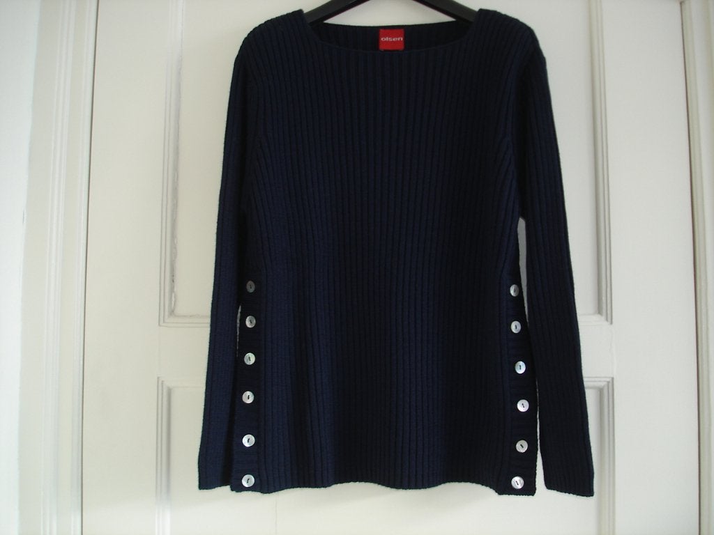 Olsen trui maat 40 donkerblauw met knopen 50 % wol, Maat 38/40 (M), Olsen, Blauw, Nieuw