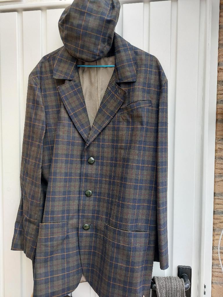 heren blazer kostuum ruitpatroon, Ophalen of Verzenden, Gedragen, Maat 52/54 (L), Zwart