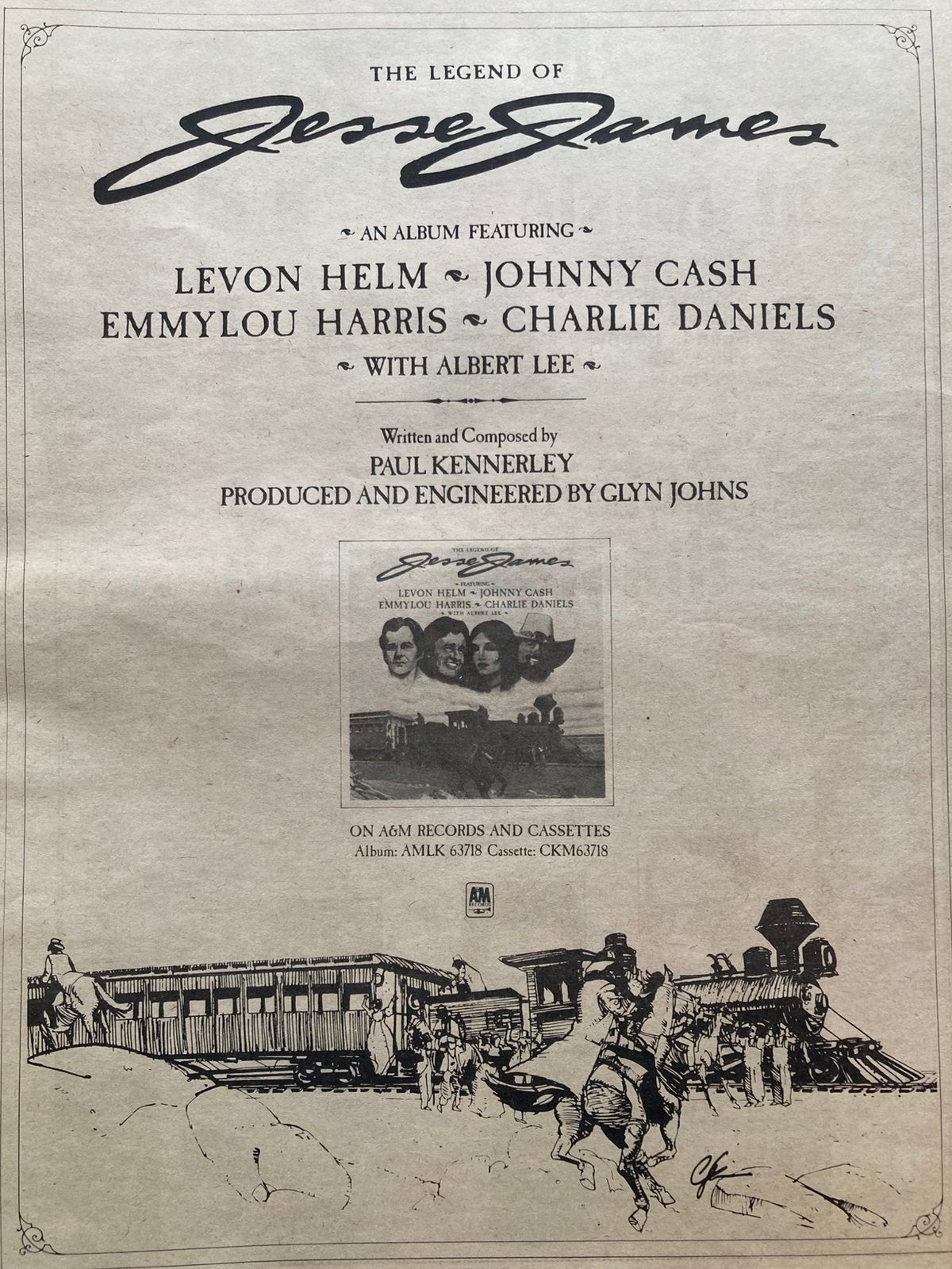 Paginagrote A3 advertentie JESSE JAMES Johnny Cash EMMYLOU H, Ophalen of Verzenden, A1 t/m A3, Film en Tv
