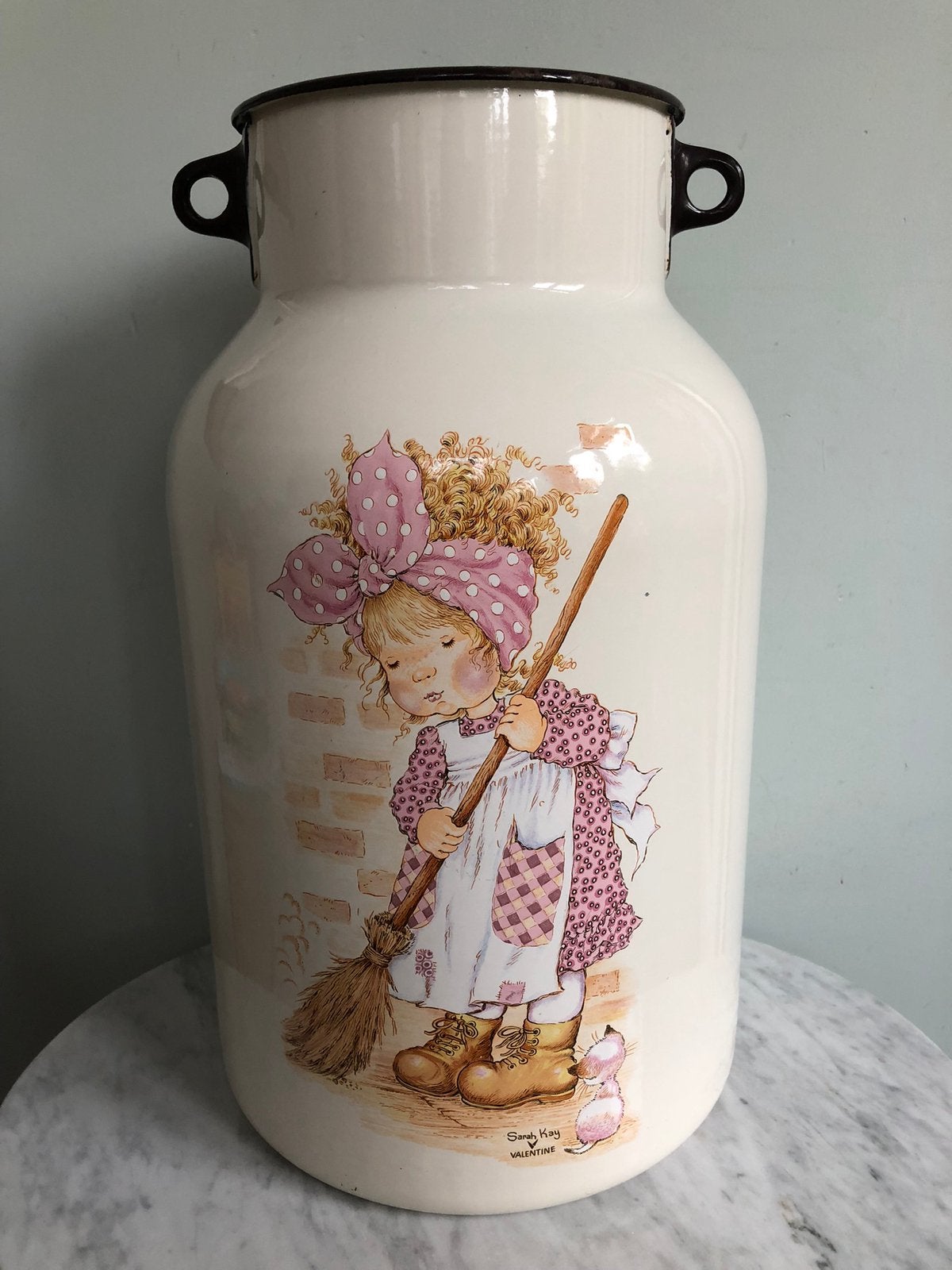 Retro Vintage Sarah Kay emaillen melkbus/vaas, hoogte 41 cm., Verzamelen, Ophalen of Verzenden, Huis en Inrichting