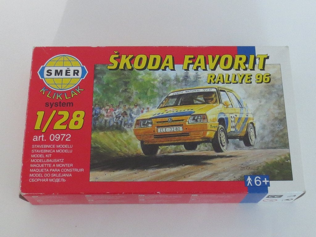 gele Skoda Favorit Rallye 96, Smer, 1/28, zgan in verpakking, Overige merken, Auto, Groter dan 1:32, Ophalen of Verzenden