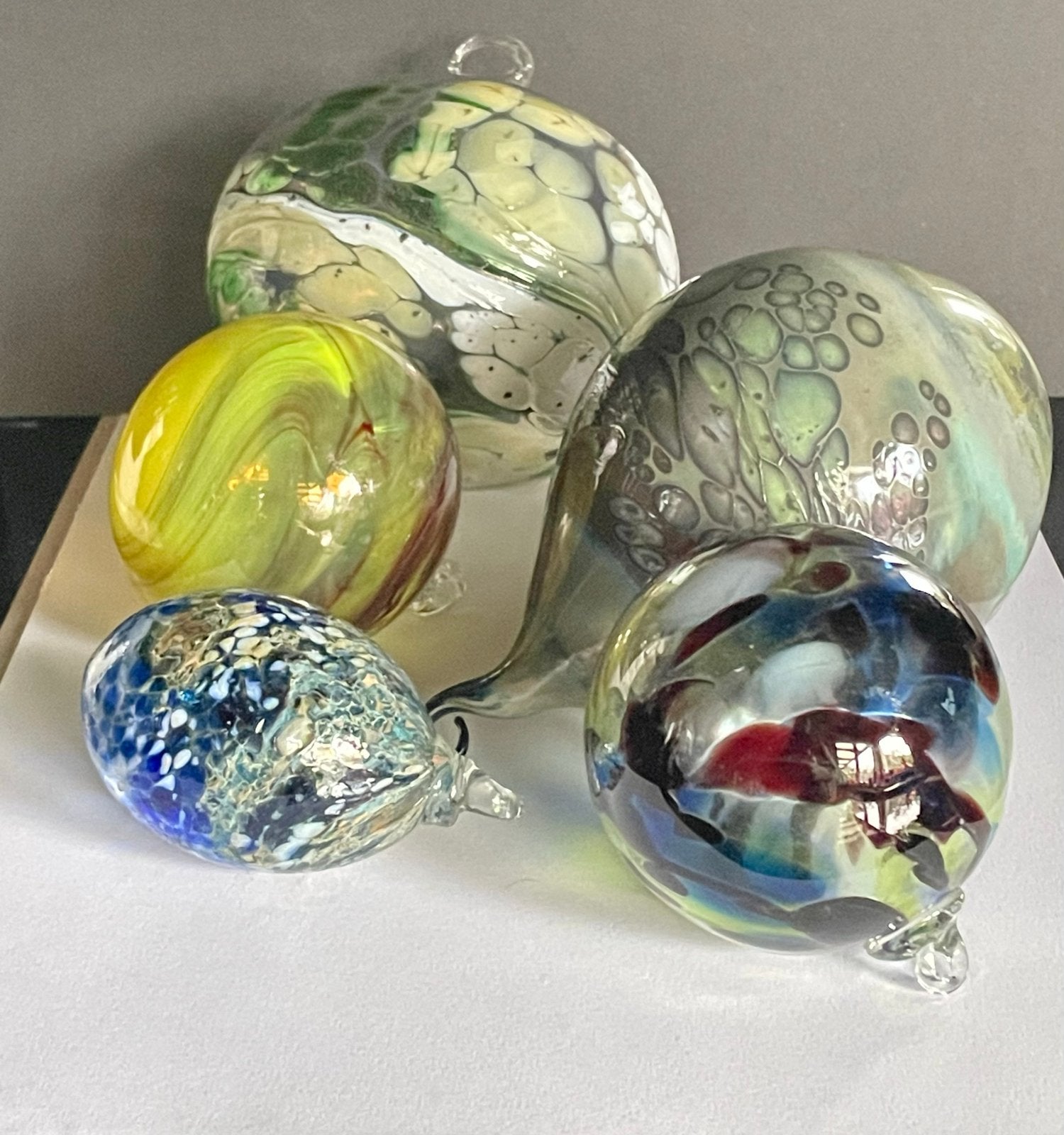 Set van 5 handgeblazen glazen ornamenten, 15 cm, Ophalen of Verzenden