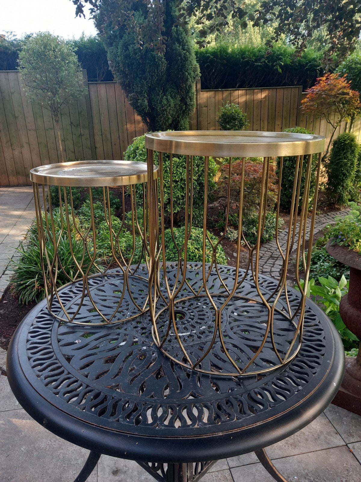 Set van 2 messing plantenstandaards, 51 en 41 cm hoog, Huis en Inrichting, Tafels | Bijzettafels, 45 tot 60 cm, Minder dan 55 cm