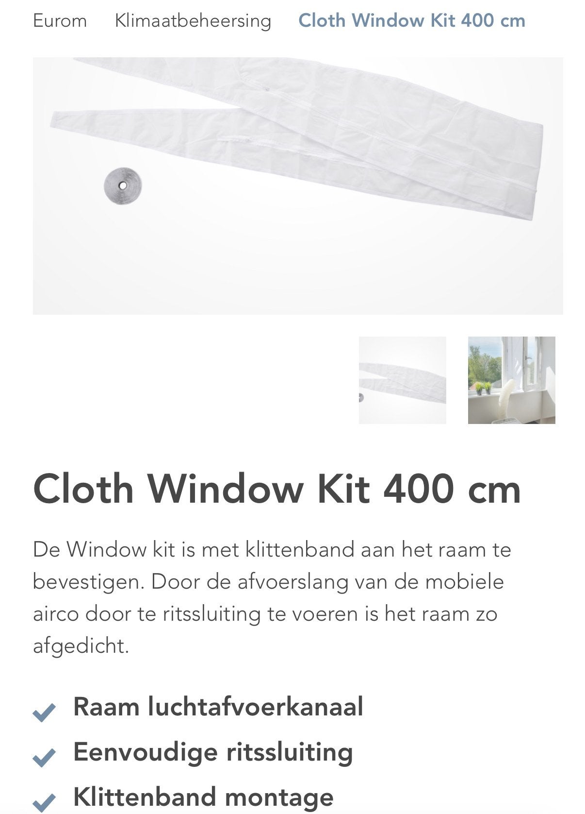 Eurom Cloth Window Kit 400 cm – Window Seal Portable Airco, Ophalen, Nieuw