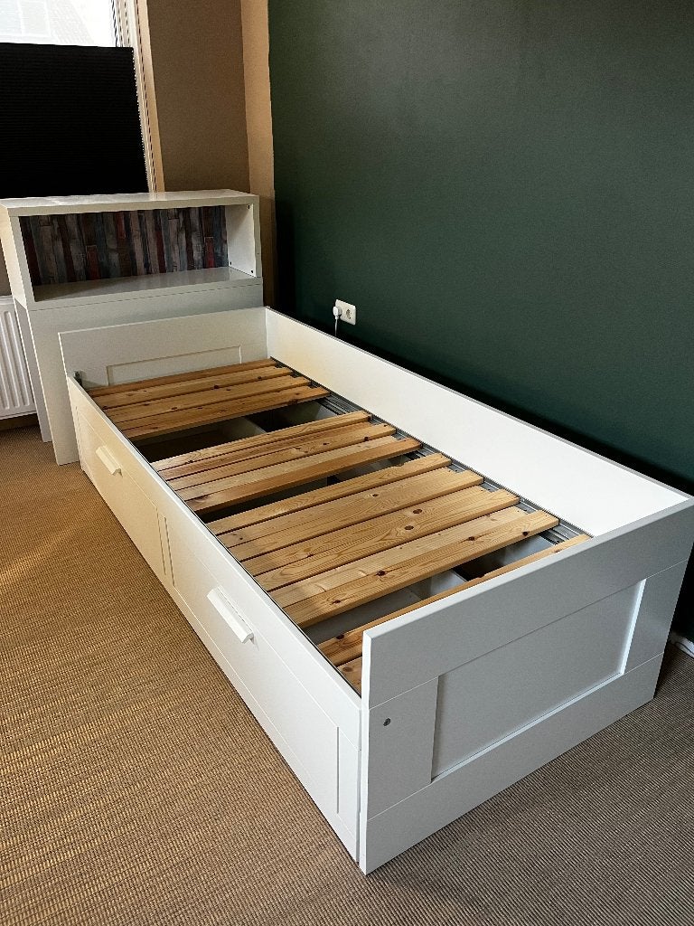 Ikea Brimnes bed met kastje, Ophalen, Gebruikt, Eenpersoons, Wit