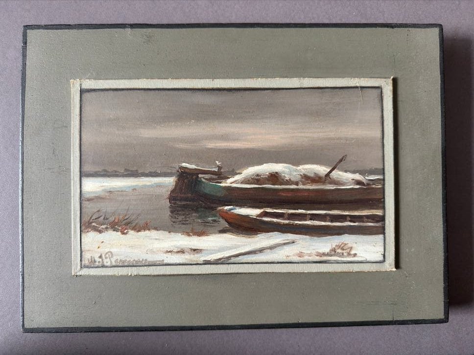 W.j. Pasman - Vliet boot op hout geschilderd, Ophalen, Realistisch, Gesigneerd, Olieverf