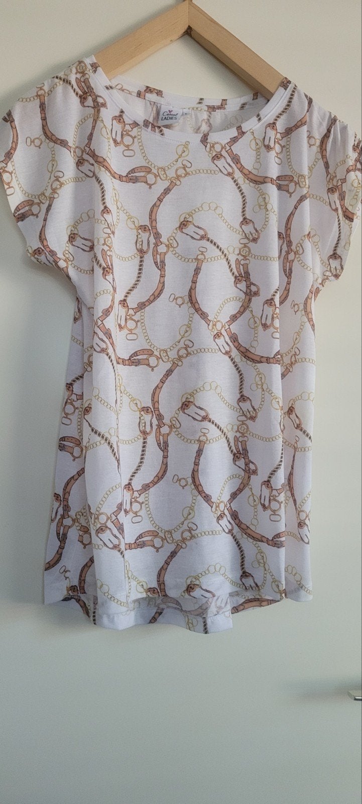 Fijn  zacht shirtje chique print maat L, Ophalen of Verzenden, Zo goed als nieuw, Maat 38/40 (M), Korte mouw