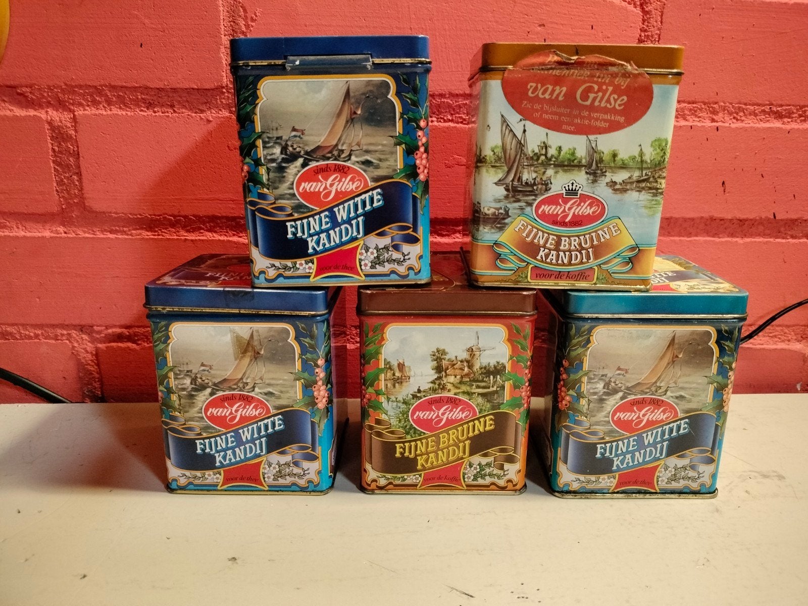 5x Vintage Van Gils Kandij Blikken - Fijn Witte & Bruine, Ophalen of Verzenden, Gebruikt, Overige merken