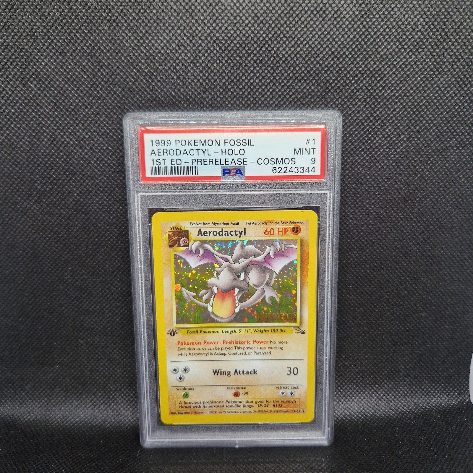 Aerodactyl Holo 1st Edition Prerelease Cosmos Fossil PSA 9, Ophalen of Verzenden, Zo goed als nieuw