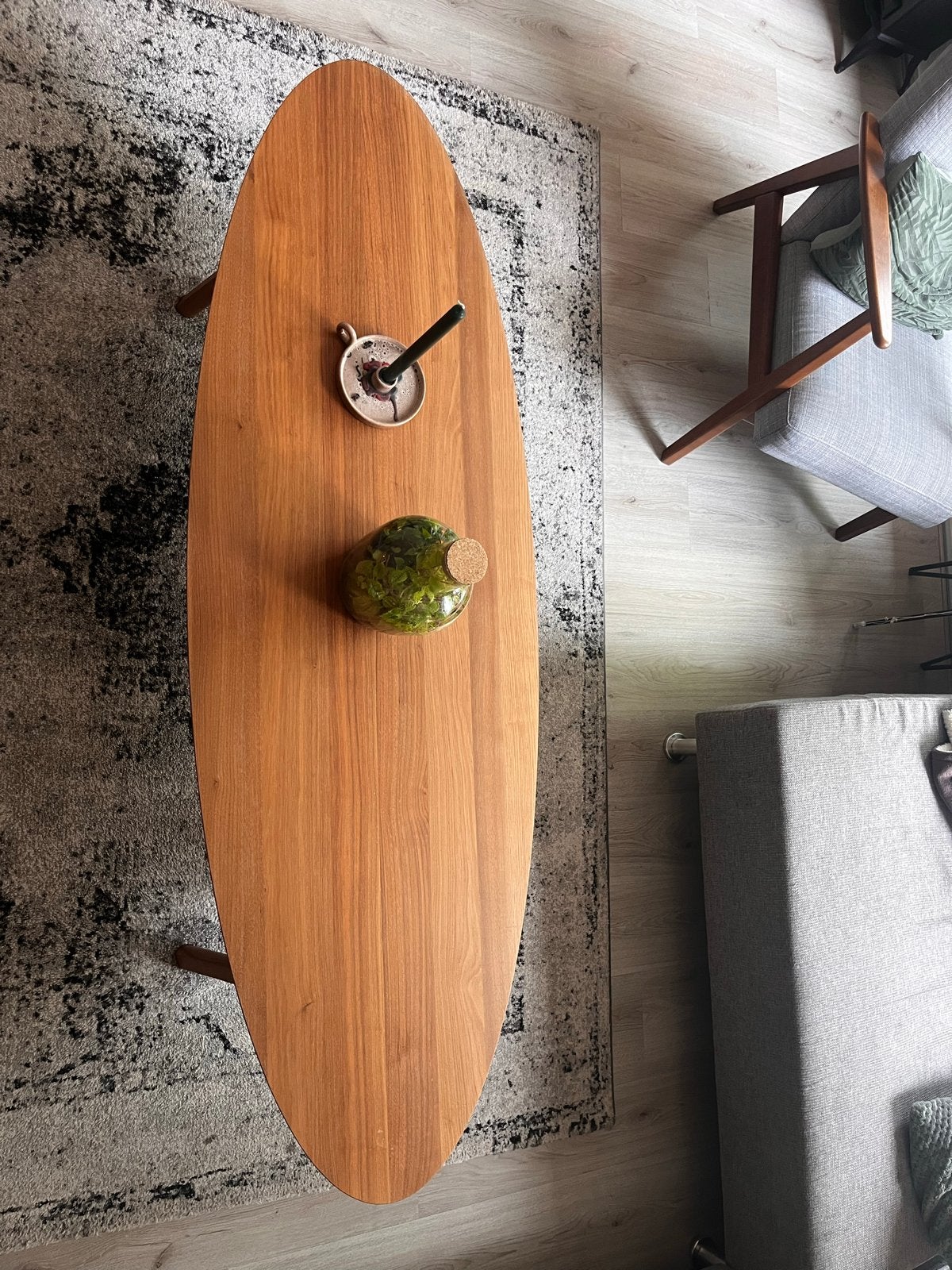 IKEA STOCKHOLM Salontafel Walnootfineer Ovaal, Huis en Inrichting, Tafels | Salontafels, Ophalen, Gebruikt, 50 tot 100 cm, 150 tot 200 cm