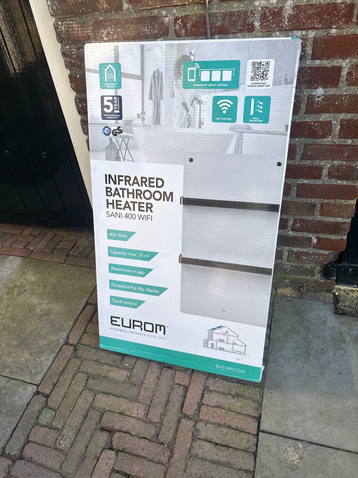 Eurom SANI 400 WIFI Infrarood Badkamer Verwarming, Minder dan 60 cm, Ophalen of Verzenden, 200 tot 500 watt, 80 cm of meer