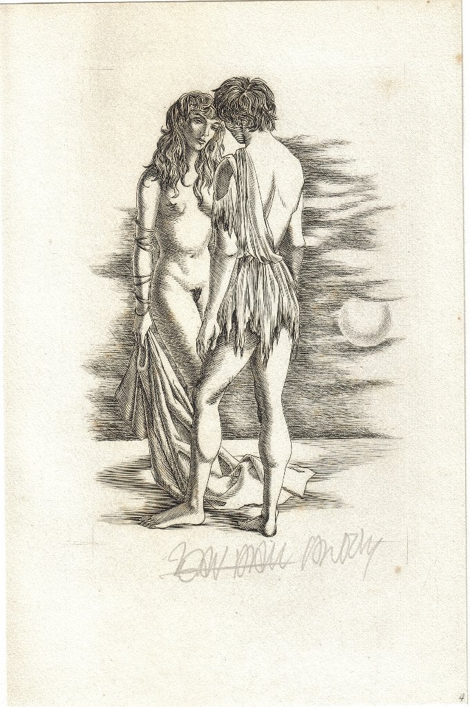 Jean Paul Vroom gravure "Salomé en de Jongeling" gesigneerd, Ophalen, 1950 - 1999, Mythologie, Gravure