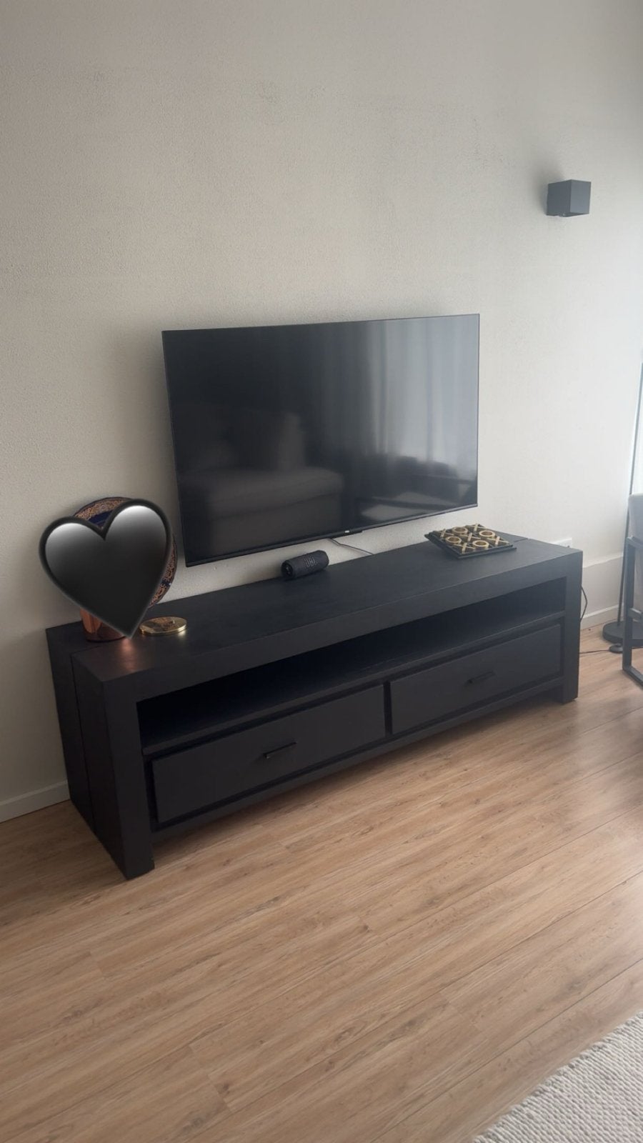 Zwart TV-meubel met opberglades, Ophalen, 150 tot 200 cm, Zo goed als nieuw, Minder dan 100 cm