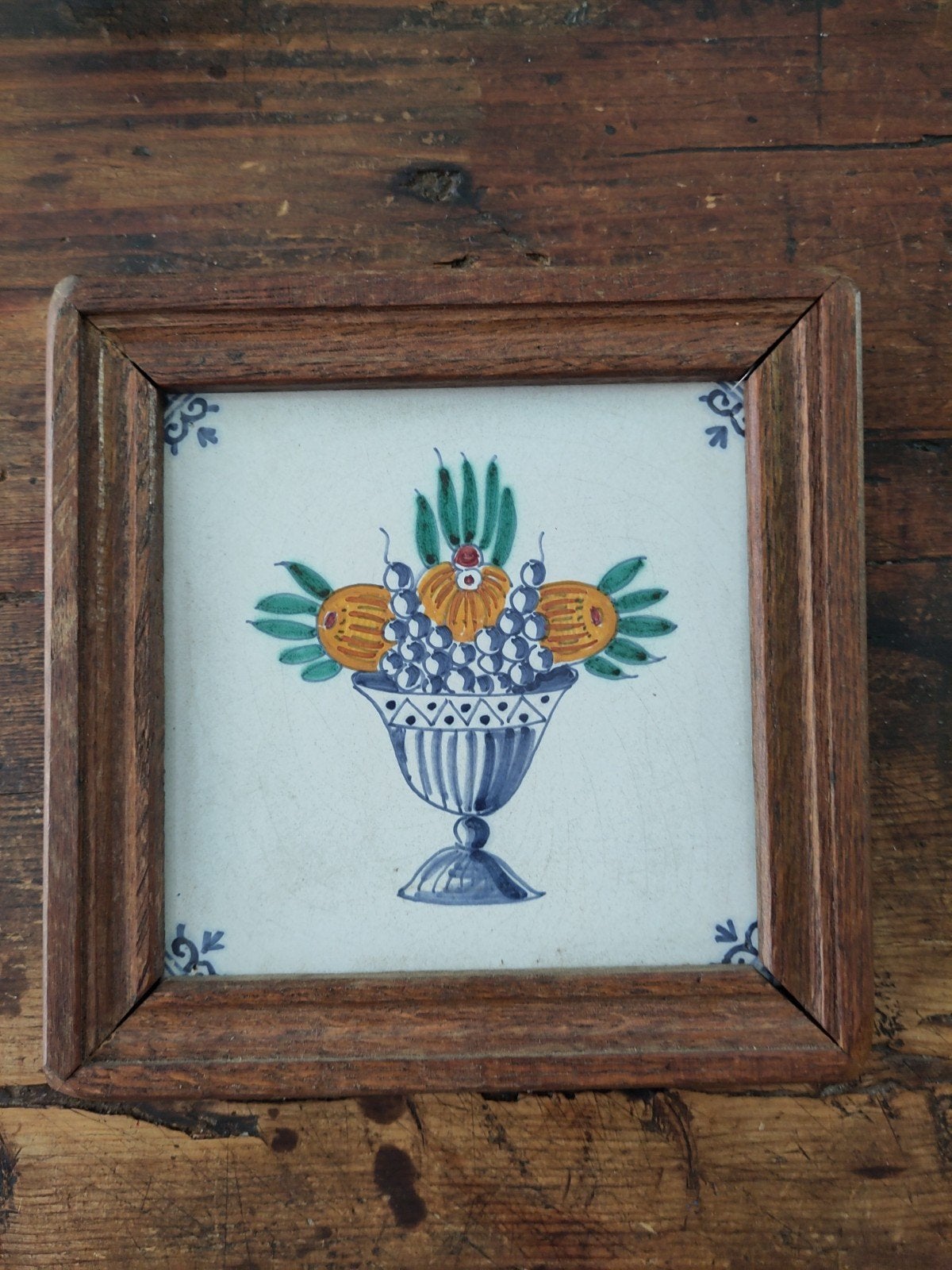 Tegeltje in houten lijst, Ophalen of Verzenden