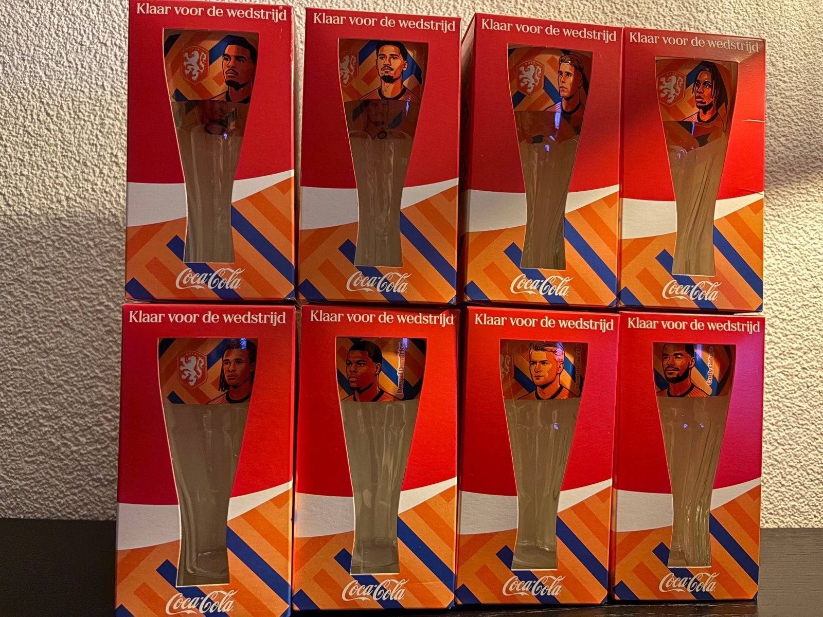 8 verschillende Coca Cola Oranjespelers glazen, Verzamelen, Verzenden, Nieuw, Frisdrankglas