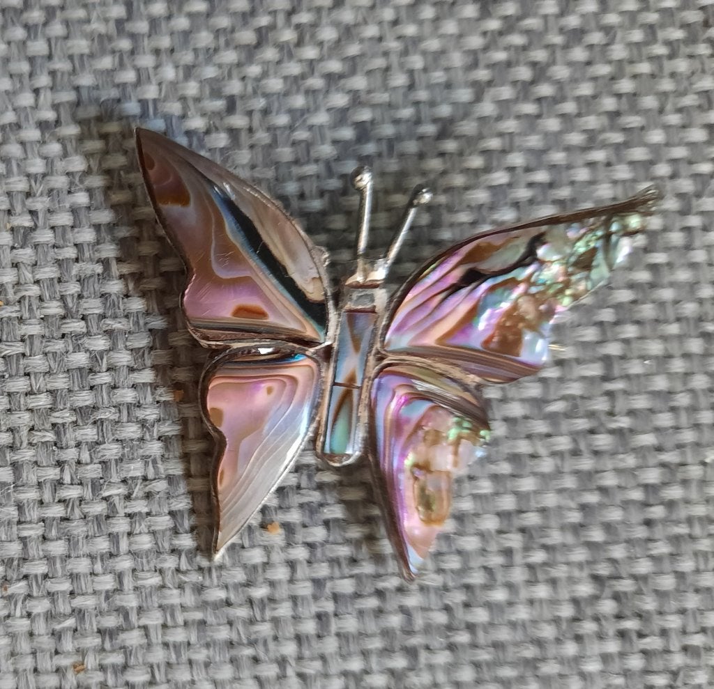 Vintage Mexicaanse vlinderbroche, Gebruikt, Minder dan 4 cm, Ophalen of Verzenden, Zilver