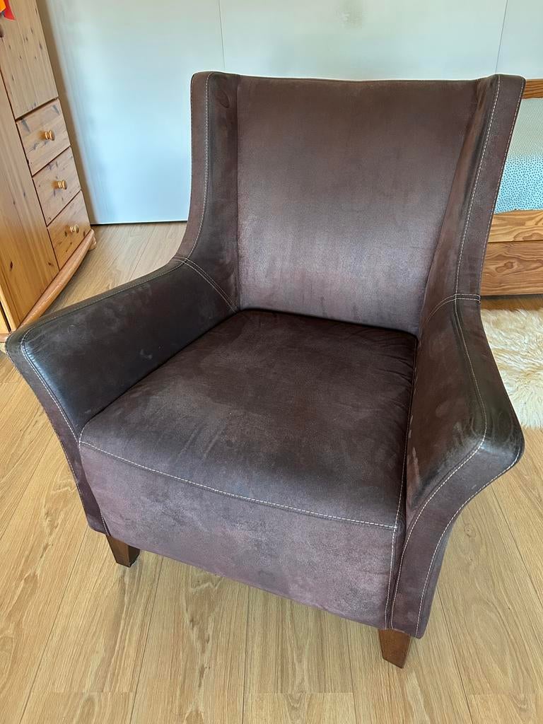Bruin soft lederen fauteuil, Huis en Inrichting, Fauteuils, Ophalen, Zo goed als nieuw, 75 tot 100 cm, 50 tot 75 cm