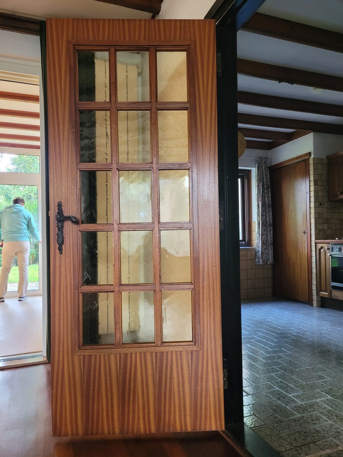 Jaren '70 Binnendeur met Glas en Originele Klinken, Ophalen, Gebruikt, 80 tot 100 cm, 200 tot 215 cm