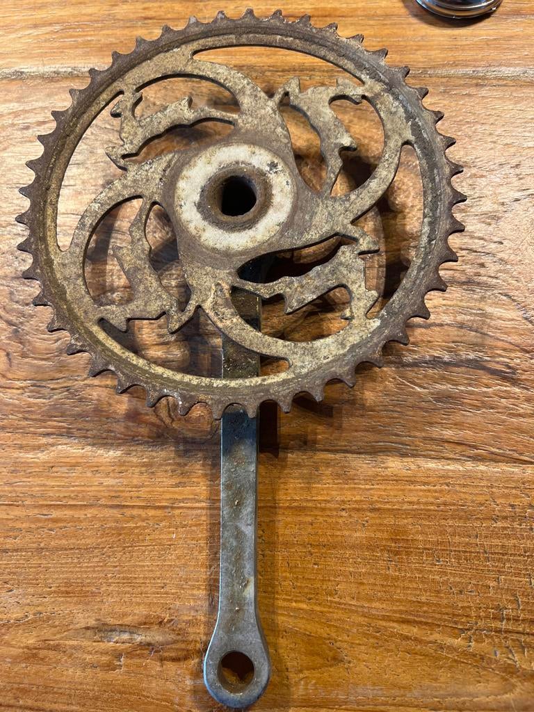 Vintage Gazelle crank met kettingblad, tandwiel, Crankstel of Pedalen, Gebruikt, Staal, Ophalen of Verzenden