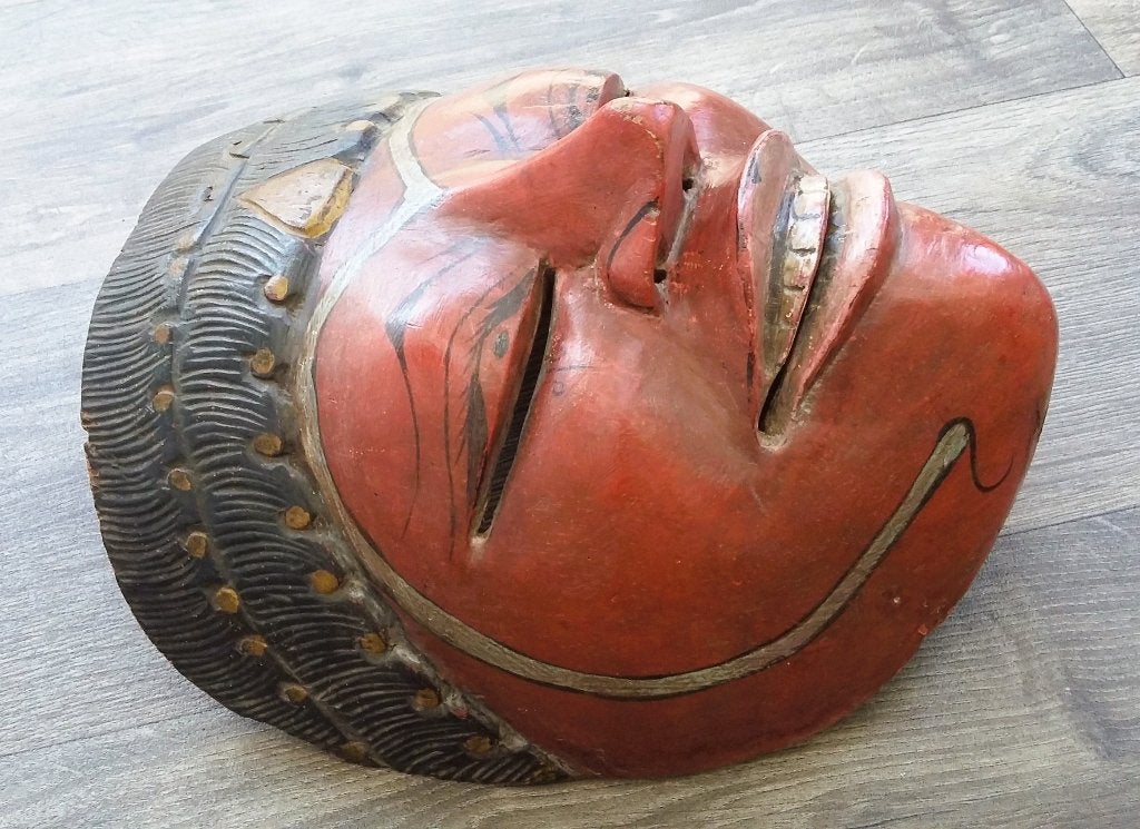 Om 1930-1950 Houten Gezicht Masker Ceremonie Toneel Dans, Antiek en Kunst, Kunst | Niet-Westerse kunst, Hout, Handgemaakt, Masker
