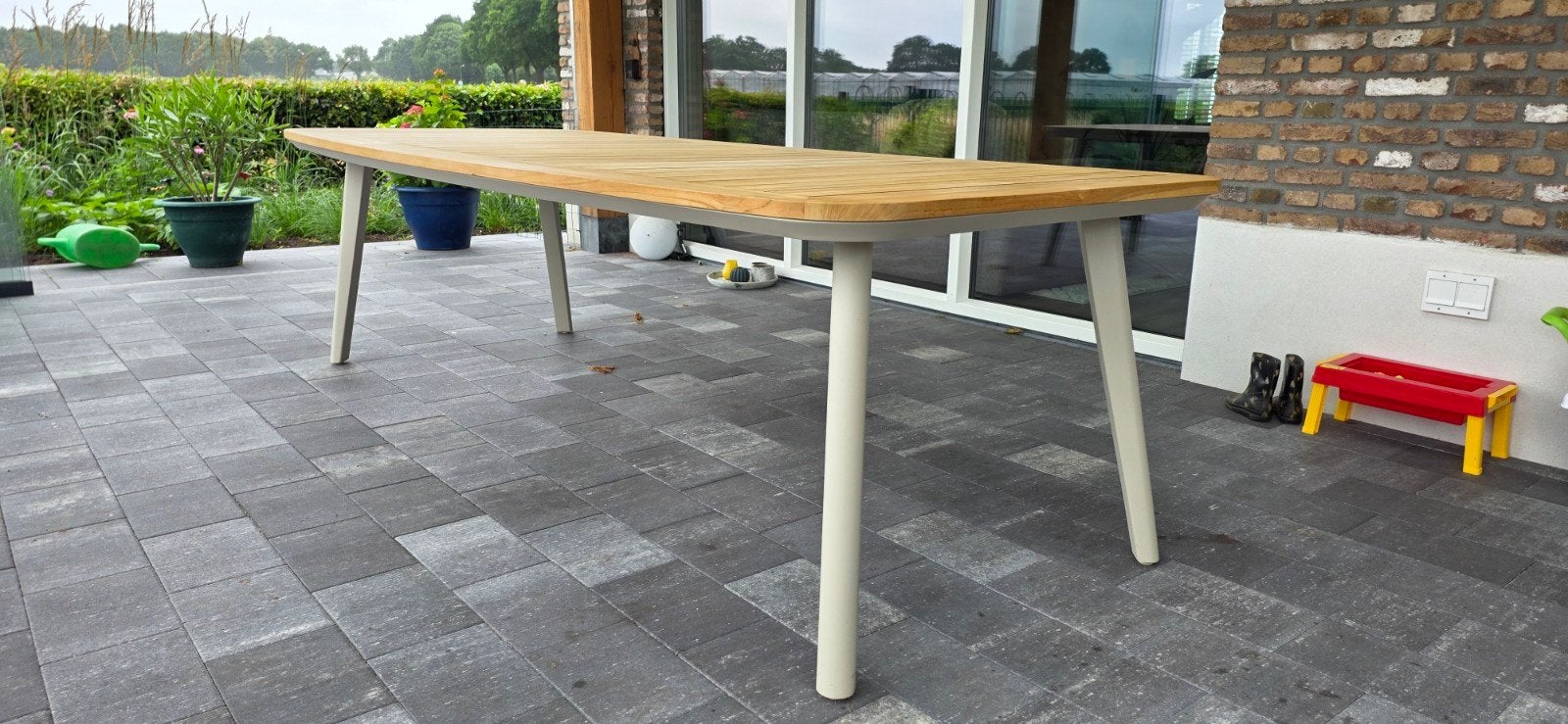 Grote Teakhouten Tuintafel - 270x115x74 cm, Tuin en Terras, Ophalen, Zo goed als nieuw, Rechthoekig, Teakhout