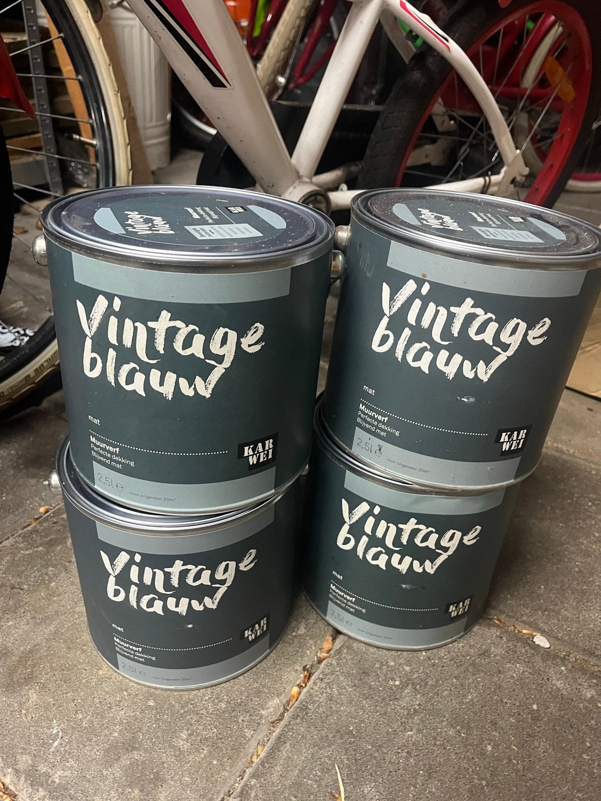4x Karwei Vintage Blauw Muurverf Mat 2.5L, Ophalen, Blauw, Nieuw, Verf
